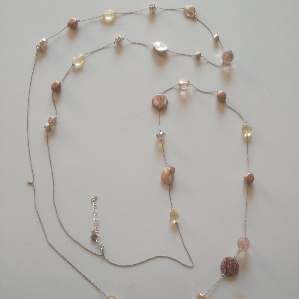 Pink-Toned Shell, Stone, and Bead Necklace